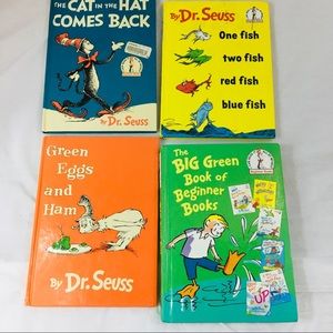 4 Dr Seuss Books Cat in Hat Green Eggs One Fish &